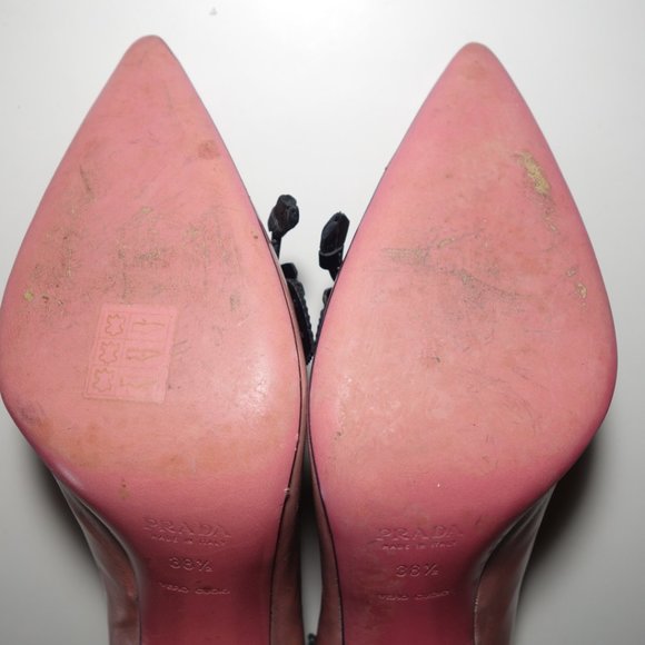Vtg Prada Delicate Leather Floral Detail At The Top & Bottom Of Heels, Sz 8.5 - Picture 14 of 16